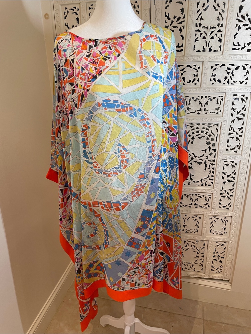 Emilio Pucci Multicolor Mosaic-Print Silk tunic top / bathing suits cover up - Picture 3 of 6